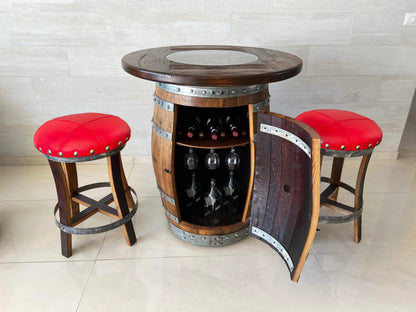Whiskey & Wine Barrel Pub Set — Limited Colorways, Glass Top, Cabinet Storage