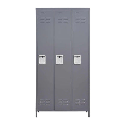3 Employee Metal Lockers With 72 Inch High Locks, Home Gym Office, School Garage Lockers, Gray