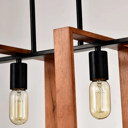Hanging Lights for Hall with Rustic Wood, 4-Light Fixture & Black Metal Design