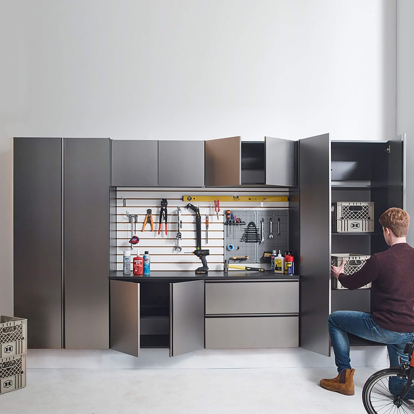 Alora Heavy-Duty Wall-Mounted Metallic Gray Garage Cabinet Set With Soft Closing Doors And Drawers (SAK24368)