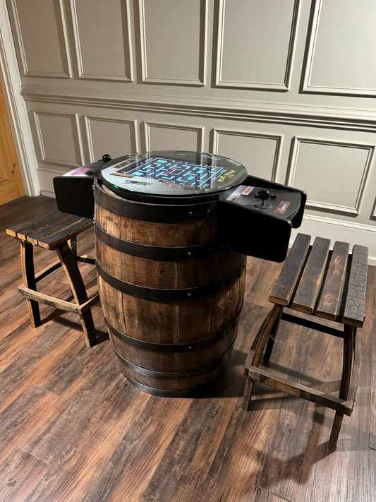 Bourbon Barrel Arcade Table- 60 Retro 8 bit Games Included