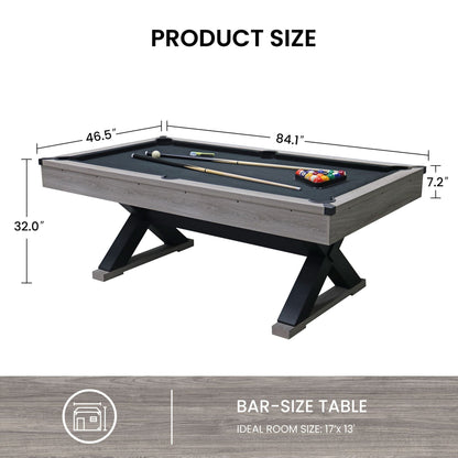 Large 84-Inch Rustic Gray Pool Table With Cues, Balls And X-Legs (SAK54361)