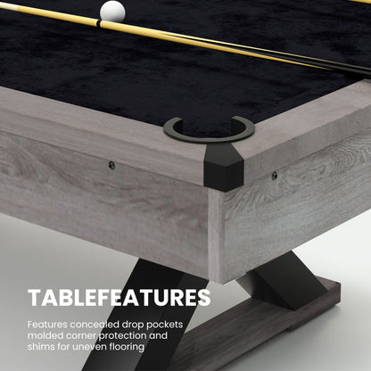 Large 84-Inch Rustic Gray Pool Table With Cues, Balls And X-Legs (SAK54361)