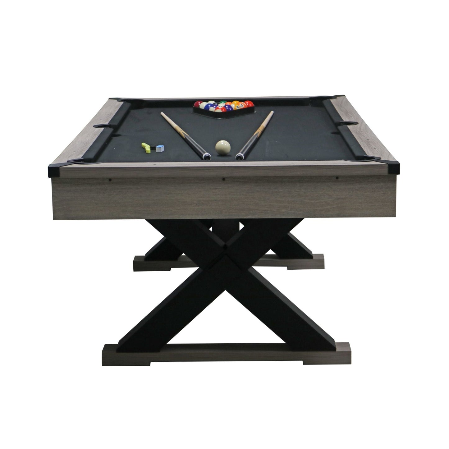 Large 84-Inch Rustic Gray Pool Table With Cues, Balls And X-Legs (SAK54361)