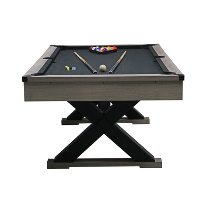 Large 84-Inch Rustic Gray Pool Table With Cues, Balls And X-Legs (SAK54361)