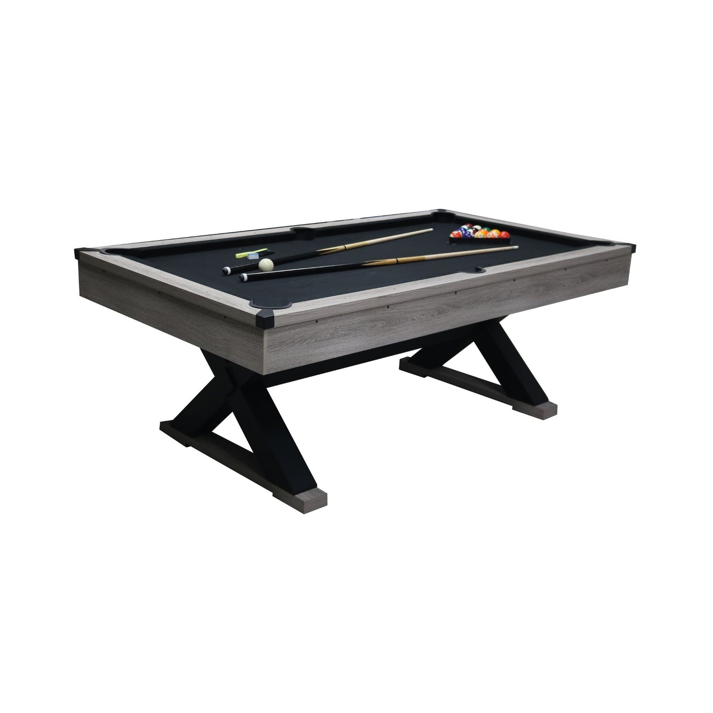 Large 84-Inch Rustic Gray Pool Table With Cues, Balls And X-Legs (SAK54361)