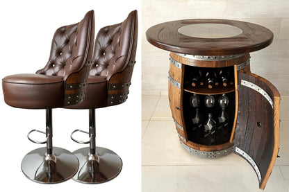 Whiskey Barrel Bar Set, Bourbon Barrel Liquor Bar, Wine Barrel Bar Cabinet, Pub Table, Stools, Multi-Use Luxury Build