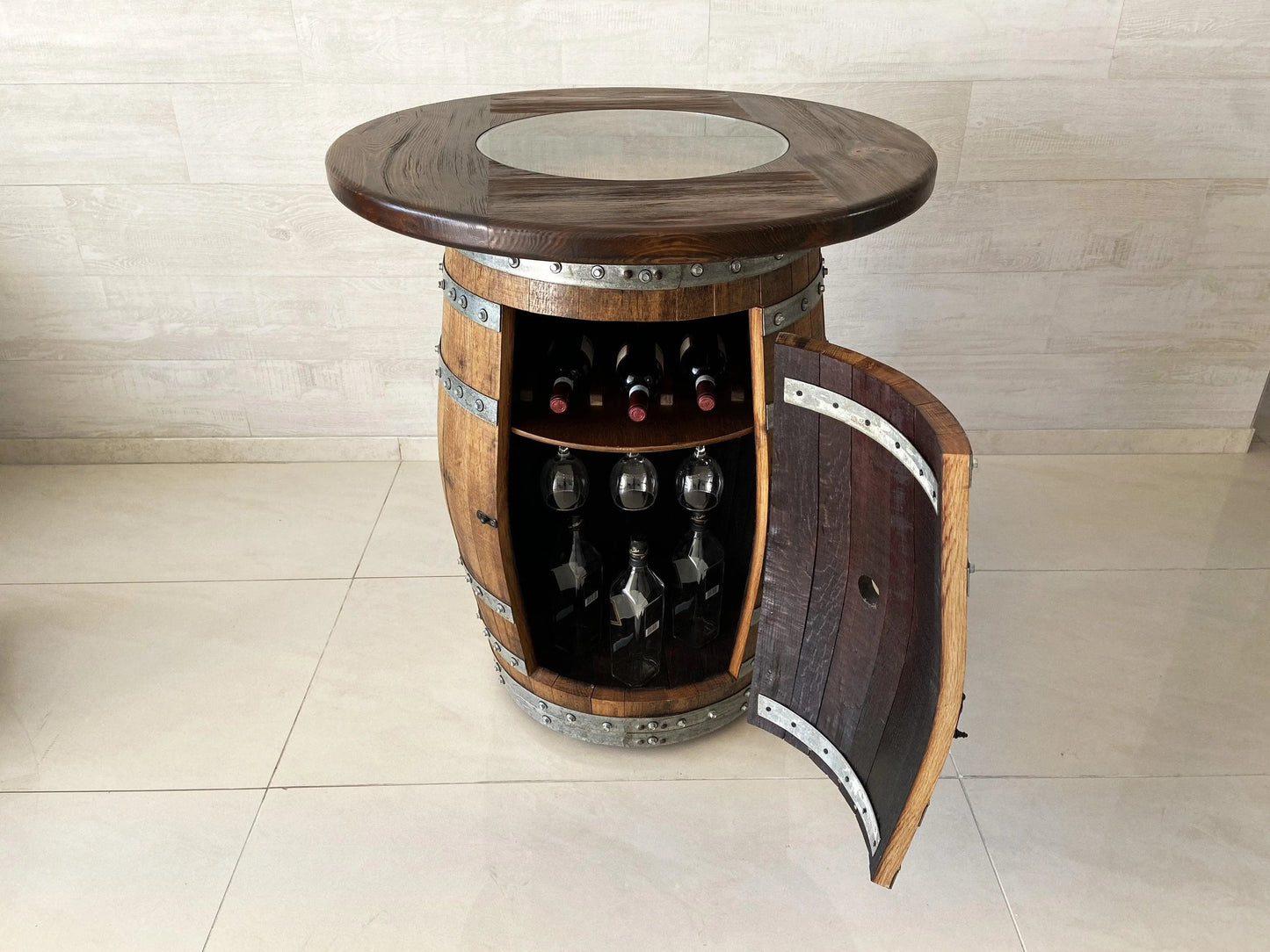 Whiskey Barrel Bar Set, Bourbon Barrel Liquor Bar, Wine Barrel Bar Cabinet, Pub Table, Stools, Multi-Use Luxury Build