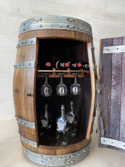 Whiskey Barrel Bar Set, Bourbon Barrel Liquor Bar, Wine Barrel Bar Cabinet, Pub Table, Stools, Multi-Use Luxury Build