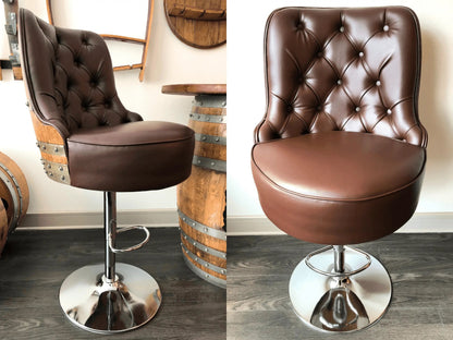 Whiskey Barrel Stool — Bourbon Barrel Pub Stool, Wine Barrel Counter Stool, Reclaimed Oak, Memory Foam, Home Bar Gift