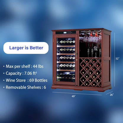 69-Bottle Wooden Wine Cooler Cabinet With Built-In Storage