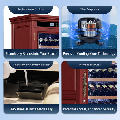 69-Bottle Wooden Wine Cooler Cabinet With Built-In Storage