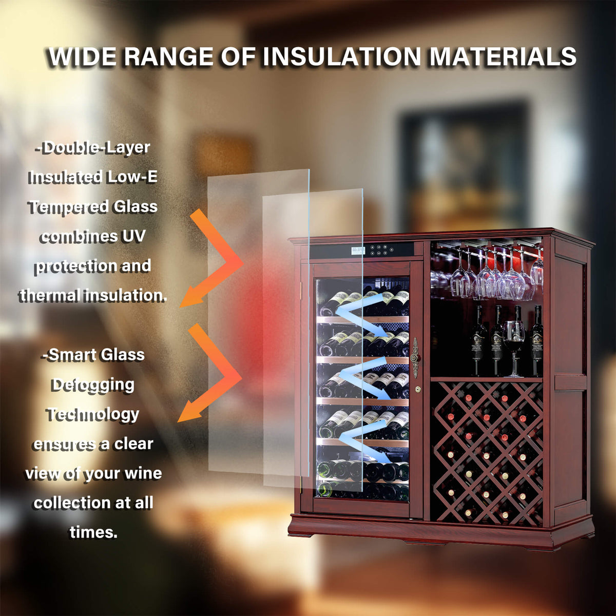 69-Bottle Wooden Wine Cooler Cabinet With Built-In Storage