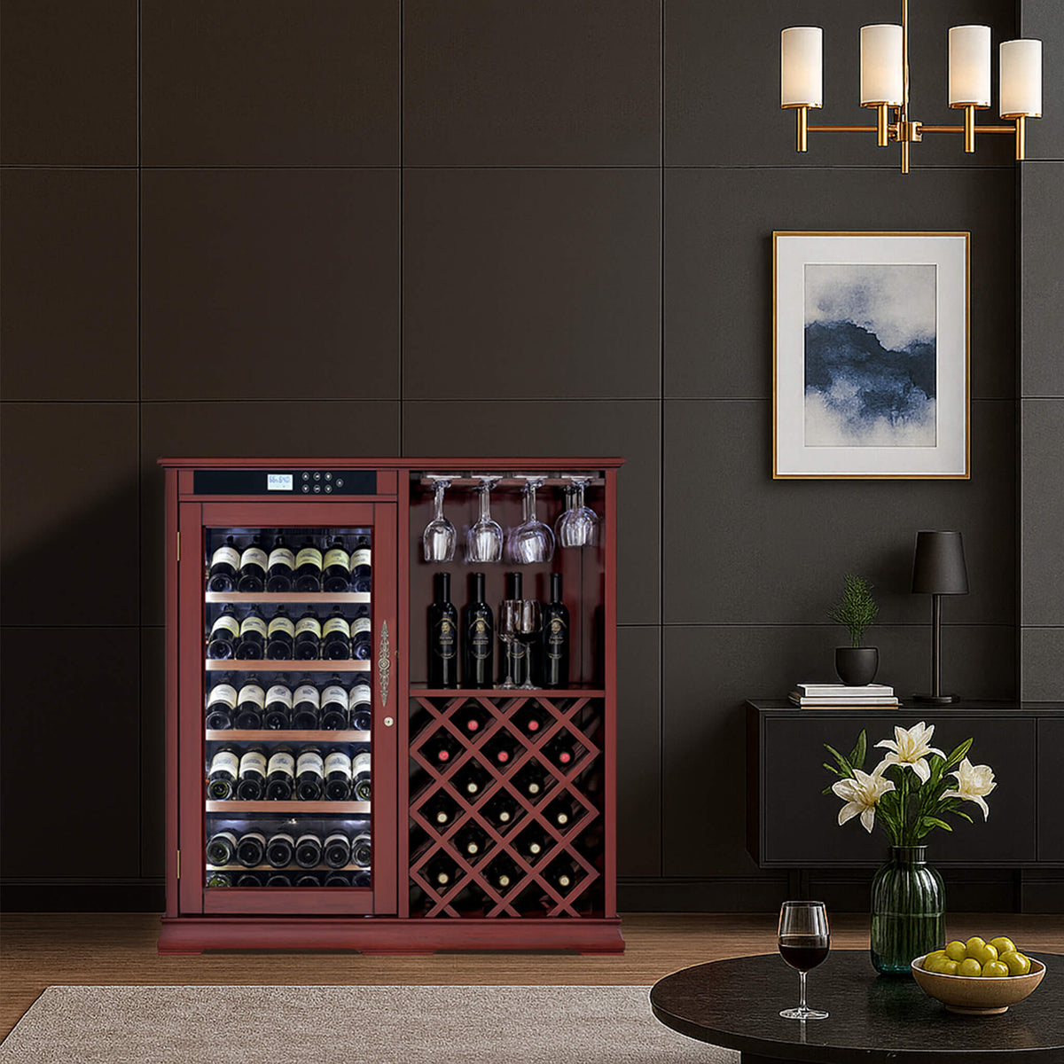 69-Bottle Wooden Wine Cooler Cabinet With Built-In Storage