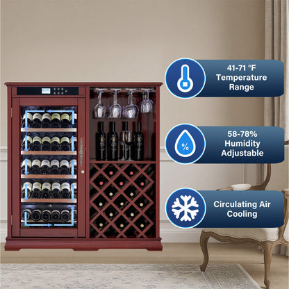 69-Bottle Wooden Wine Cooler Cabinet With Built-In Storage
