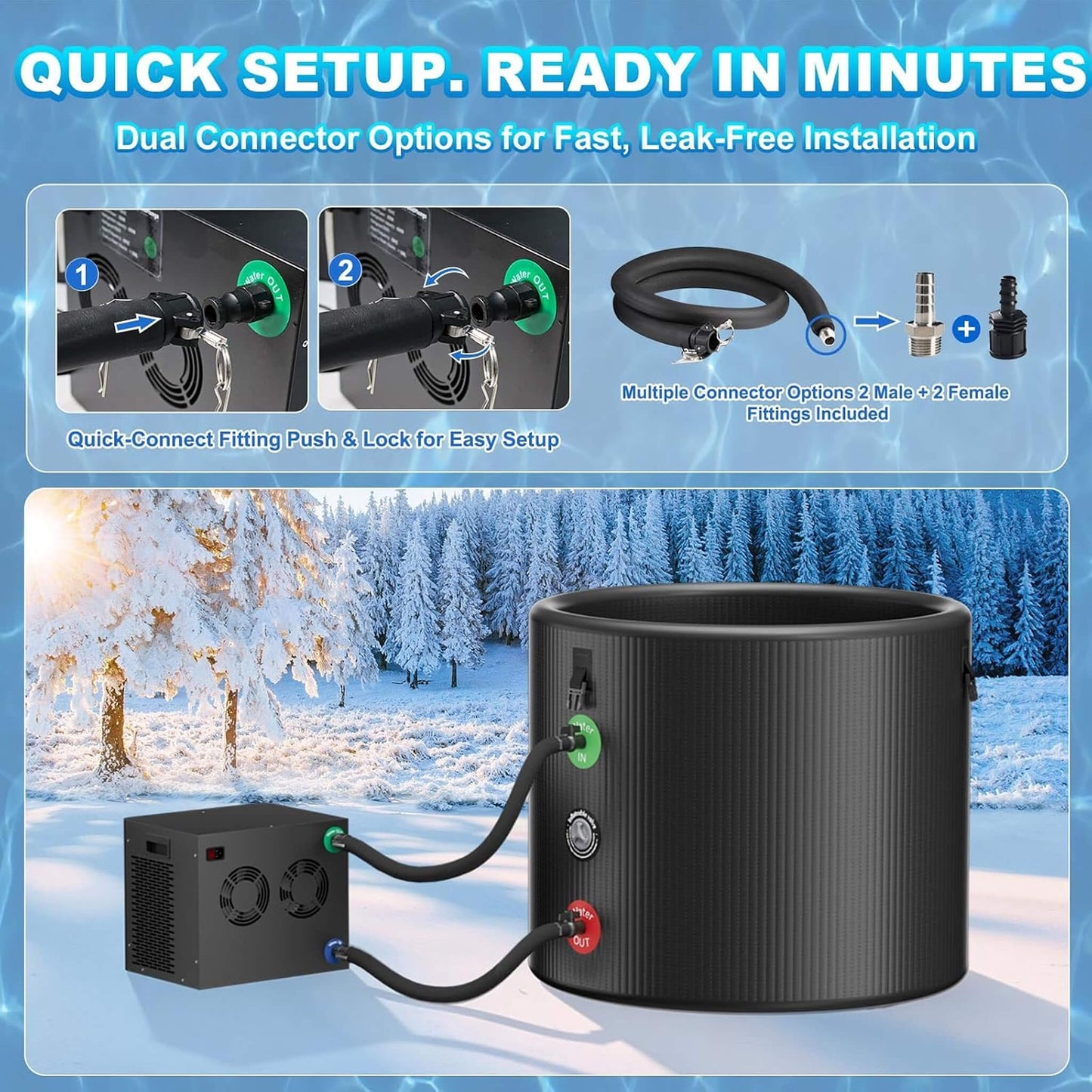 Cold Plunge Tub Kit With 1/3 HP Chiller, Filter And Pump