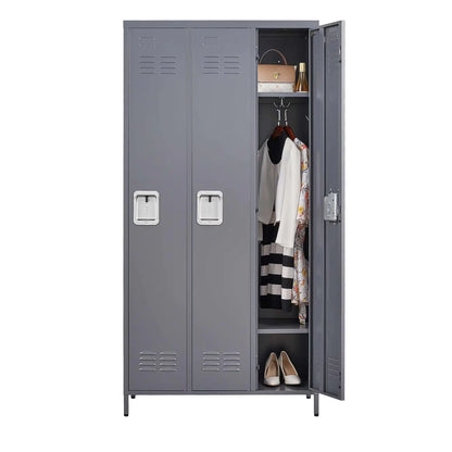 3 Employee Metal Lockers With 72 Inch High Locks, Home Gym Office, School Garage Lockers, Gray