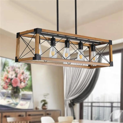Vintage Wood Pendant Light – 5 Light Hanging Fixture