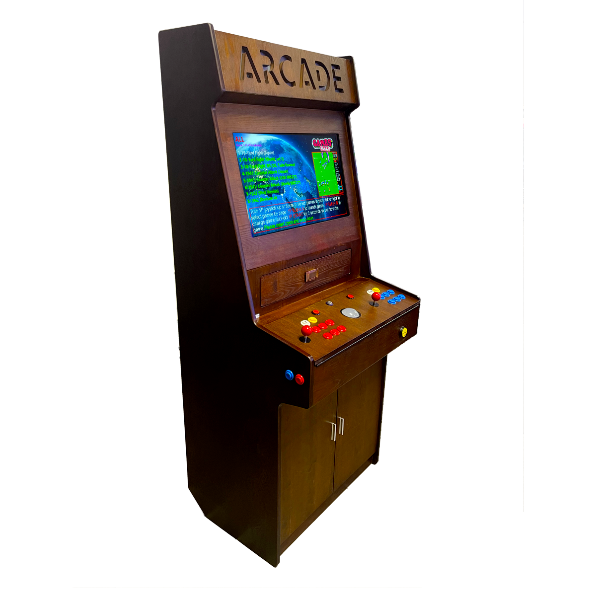 Full-sized two player upright arcade game with wood grain finish (3,000+ games)