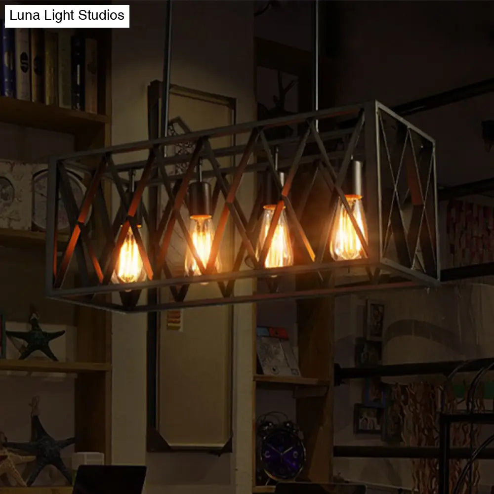 DecorBites™ Wrought Iron Black Rectangular Hanging Light Fixture - Industrial Style for Bar Island Lighting