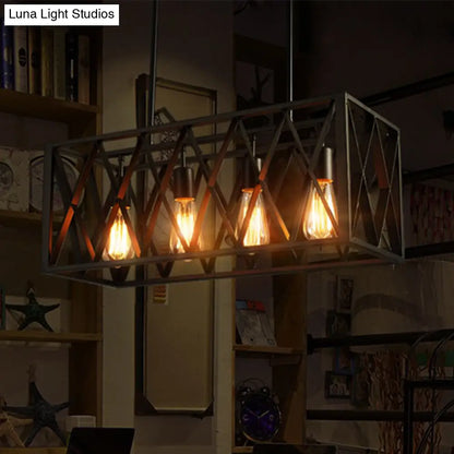 DecorBites™ Wrought Iron Black Rectangular Hanging Light Fixture - Industrial Style for Bar Island Lighting