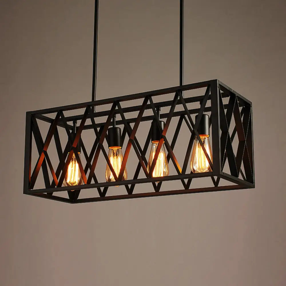 DecorBites™ Wrought Iron Black Rectangular Hanging Light Fixture - Industrial Style for Bar Island Lighting