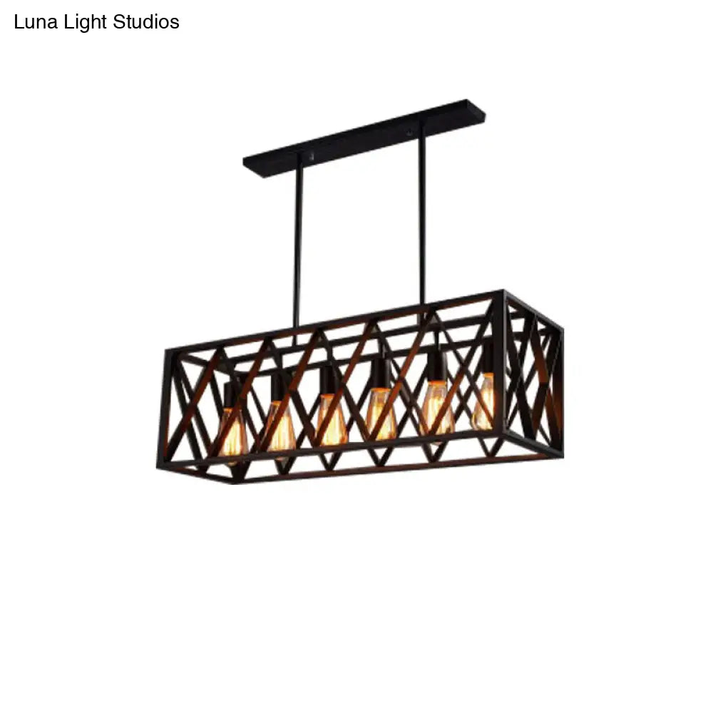 DecorBites™ Wrought Iron Black Rectangular Hanging Light Fixture - Industrial Style for Bar Island Lighting