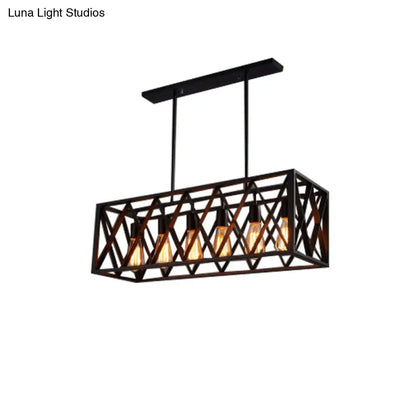 DecorBites™ Wrought Iron Black Rectangular Hanging Light Fixture - Industrial Style for Bar Island Lighting