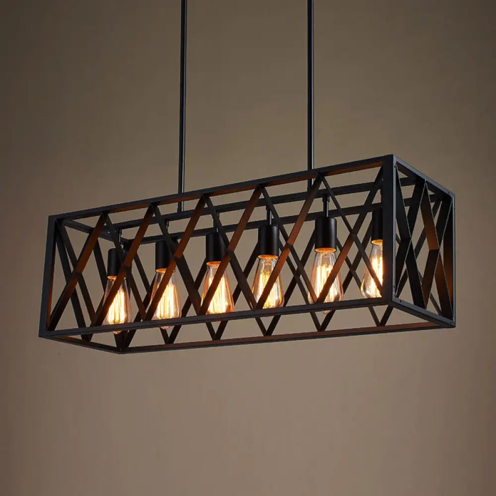 DecorBites™ Wrought Iron Black Rectangular Hanging Light Fixture - Industrial Style for Bar Island Lighting