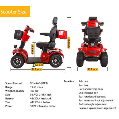 Zvg 4-Wheel Heavy-Duty 500W 48V20AH Electric All-Terrain Mobility Scooter